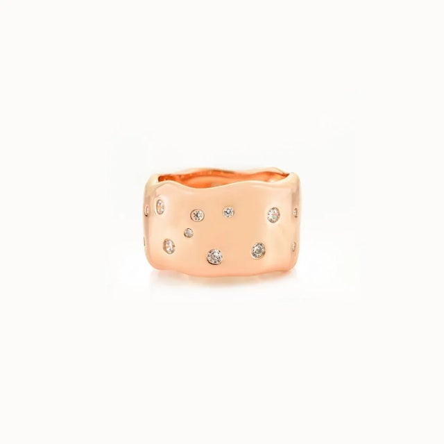 Boho Chic 925 Solid Silver Cigar Band in Scattered Cubic Zircon Rose Gold Finish- Size 8 For Sale - Image 3 of 9