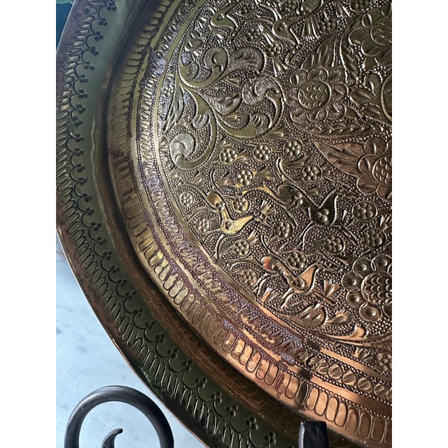 1940s Vintage 1940s Benares Hand-Chased Heavy Gauge Brass Valet Tray With Foliage & Animal Motifs For Sale - Image 5 of 12
