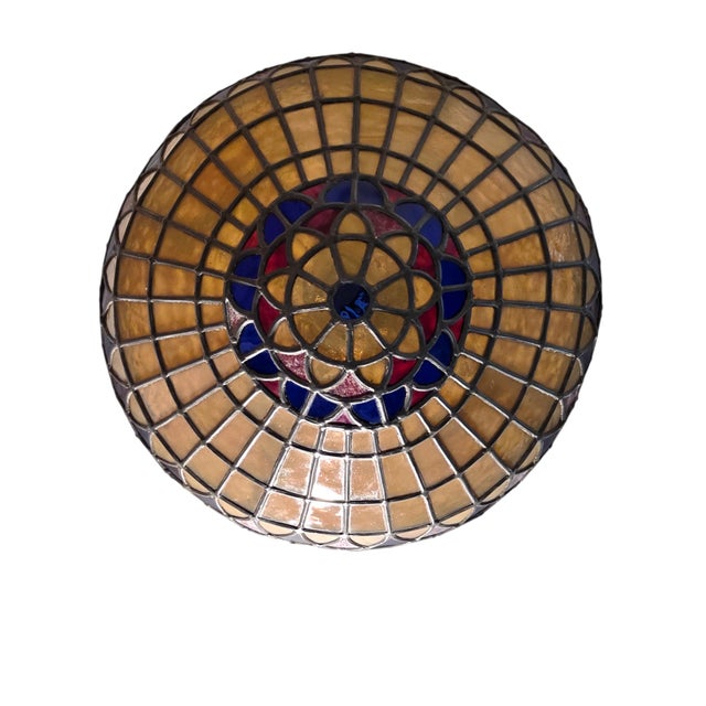 Early 20th Century Vintage Colorful French Stained Glass Bowl/ Pendant Light Fixture For Sale - Image 5 of 18