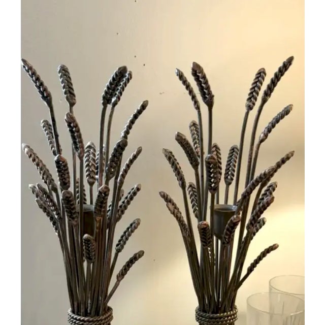 Mid-Century Modern Brass Finish Wheat Sheath Candle Stick Holders For Sale - Image 3 of 5