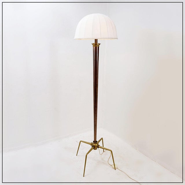 Hollywood Regency Bronzed Metal and Brass Tripod Floor Lamp, 1950s For Sale - Image 4 of 17