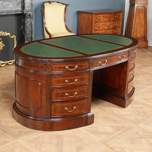 Nof072grn Green Leather Oval Partners Desk For Sale - Image 6 of 15
