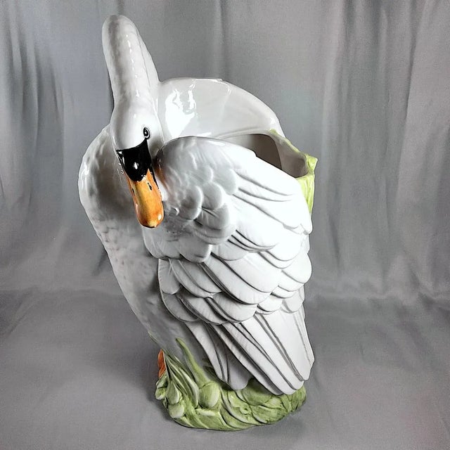 1960s Large Vintage Italian Ceramic Standing Swan Jardinière/Planter For Sale - Image 5 of 12