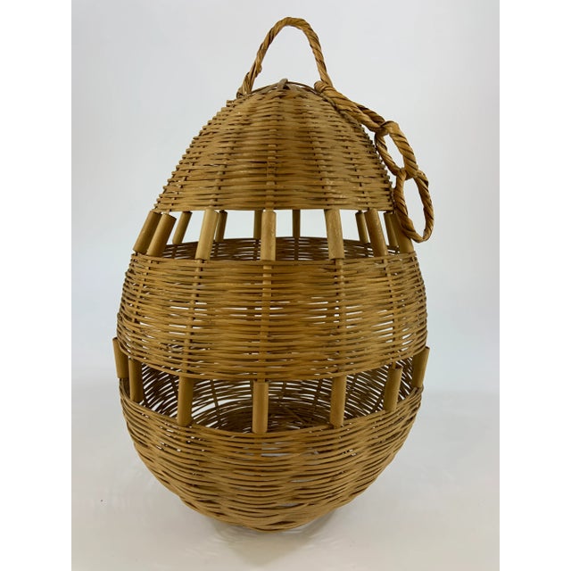 Vintage Rattan Hanging Basket Pendant With Rattan Links For Sale - Image 4 of 11