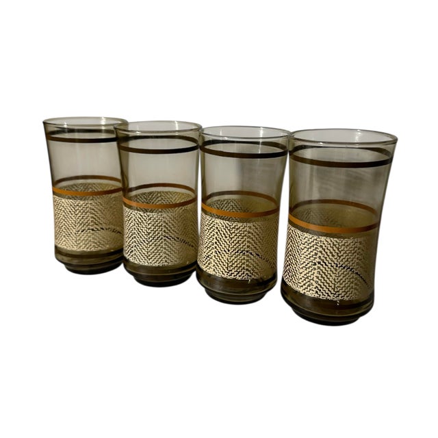 Vintage Libbey Bolero Woodhue Smoke Brown Stripe Tweed Tumblers - A Set of 4 For Sale - Image 9 of 12