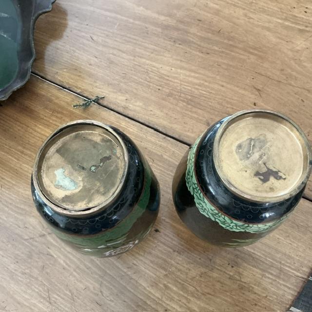 Black Antique Cloisonne' Vases in Black Motif - A Pair For Sale - Image 8 of 9