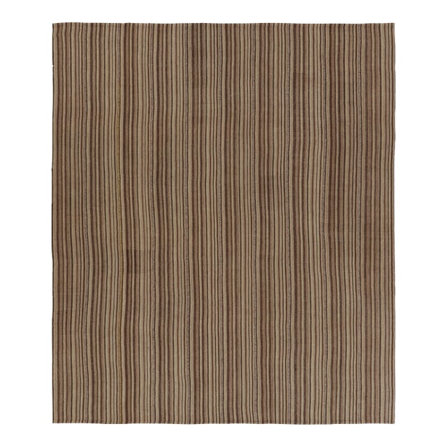 Vintage Bidjar Persian Kilim, Tribal Rug in Brown Stripes For Sale