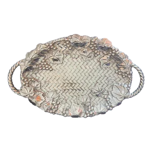 Vintage Lenox Silver Pewter Serving Tray Grape & Basket Design