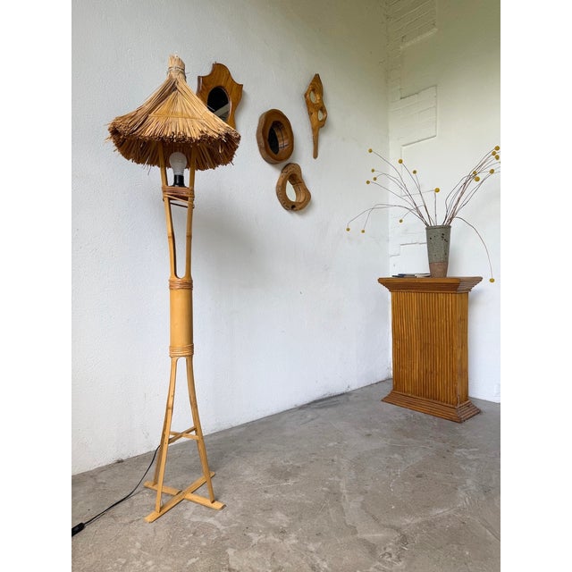 Bamboo and Straw Floor Lamp, 1980 For Sale - Image 6 of 18