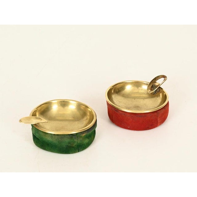 Mid-Century Italian Brass and Red Suede Ashtray, 1950s For Sale - Image 10 of 11