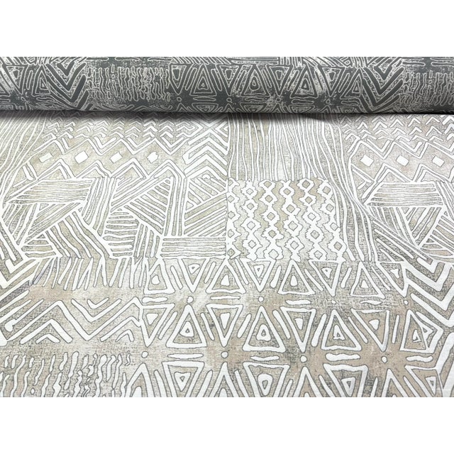 Textile Water Stain Resistant Zarin Fabrics Aspara Linen Beige Grey Off White Ethnic Tribal Upholstery Drapery Fabric For Sale - Image 7 of 8