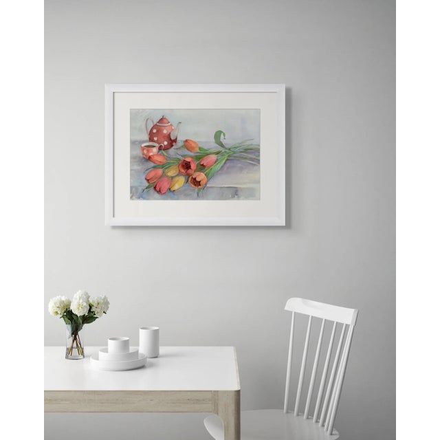 "Teatime in Spring" Original Impressionist Flower Still Life Watercolor on Paper Painting Art by Anna Novick, Framed For Sale In Los Angeles - Image 6 of 6