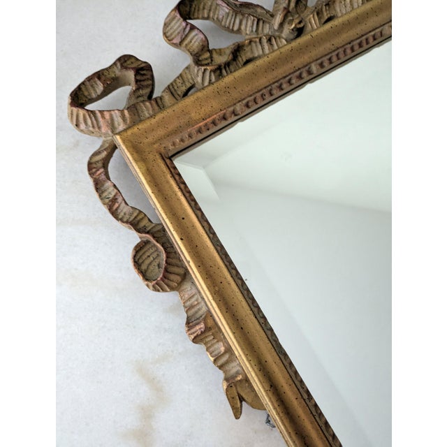 Late 20th Century Late 20th Century 52" Tall French Louis XVI Ribbon Crest Bevelled Dressing Mirror by Carolina Mirror Company For Sale - Image 5 of 8