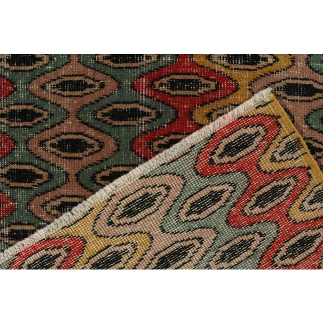 1960s 1960s Vintage Distressed Zeki Müren Rug in Red, Gold, Blue, Pink Retro Pattern For Sale - Image 5 of 6