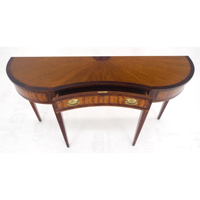 Satinwood Very Fine Inlayed Serpentine Front One Drawer Console Sofa Table MINT! For Sale - Image 11 of 16