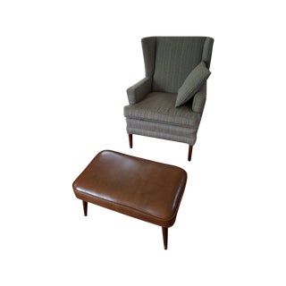 Mid-Century Wingback Chair & Ottoman For Sale