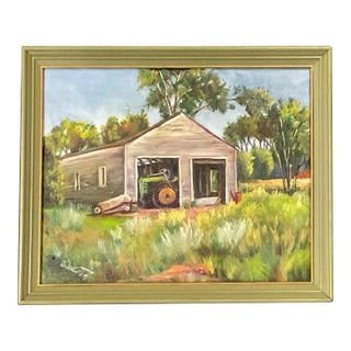 1960s Impressionist Original Oil Painting of Rustic Barn, Artist Signed, Framed. For Sale