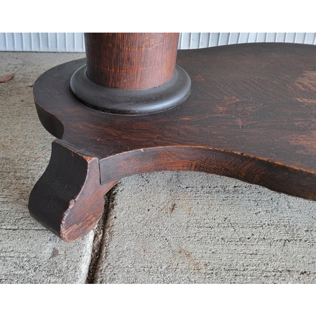 Antique Oval Library Table Tiger Oak With Column Base Circa. 1890 For Sale In San Francisco - Image 6 of 13