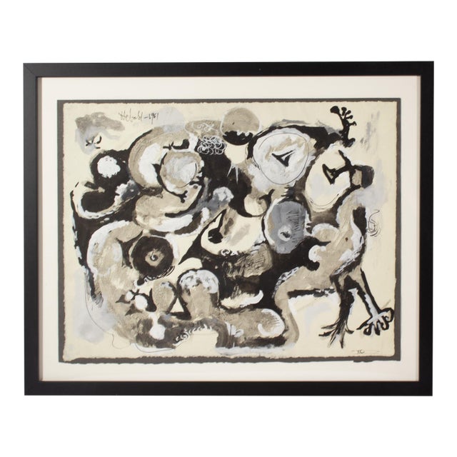 1961 Signed Abstract Gouache Painting by Milton Hebald For Sale
