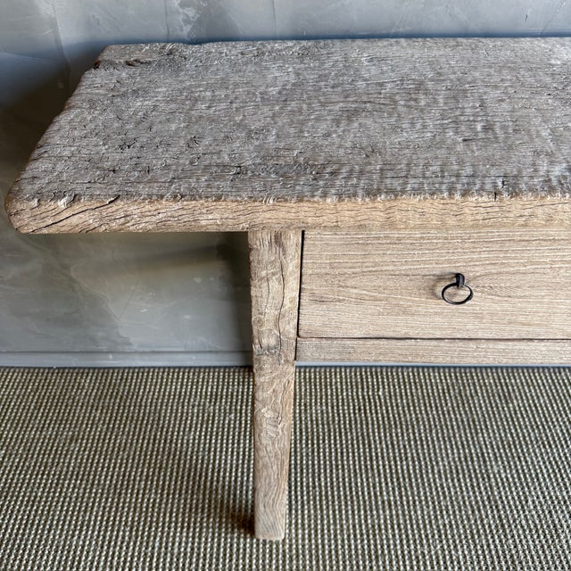 Brown Vintage Natural Elm Wood Console Table With Drawers For Sale - Image 8 of 13