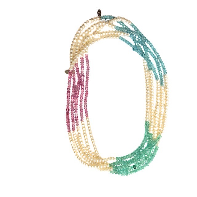 Single Strand Pearls. Emerald Beads, Pink Ruby Beads, and Faceted Apatite Beads. - Christopher Walling For Sale