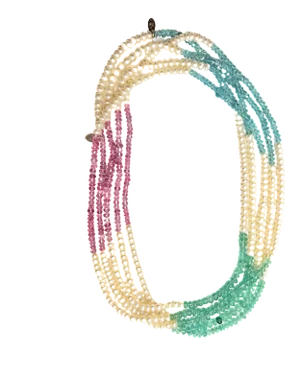 Single Strand Pearls. Emerald Beads, Pink Ruby Beads, and Faceted Apatite Beads. - Christopher Walling