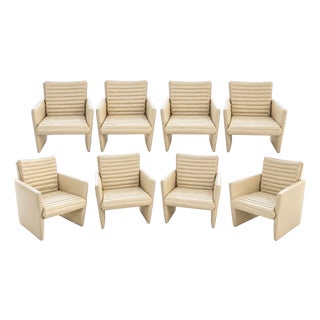 Set 8 Preview Leather Dining/Arm Lounge Chairs, 1980 For Sale