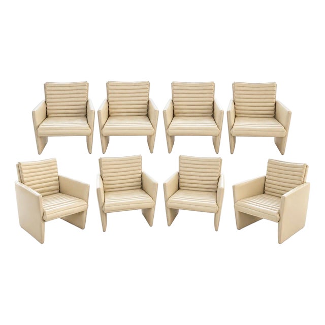 Set 8 Preview Leather Dining/Arm Lounge Chairs, 1980 For Sale