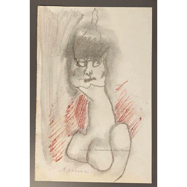 The Lesson is a pen and Pastel Drawing realized by Mino Maccari (1924-1989) in the 1960s. Hand-signed on the lower. Good...