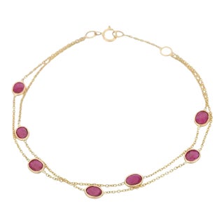 1.78ct Vivid Round Ruby Double Layer Chain Bracelet in 18k Yellow Gold For Sale