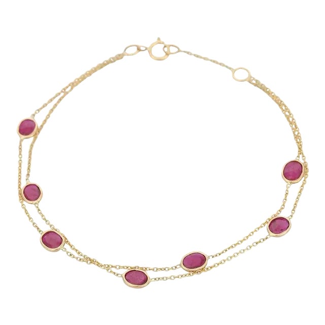1.78ct Vivid Round Ruby Double Layer Chain Bracelet in 18k Yellow Gold For Sale