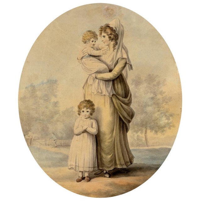 An original 18th-century watercolour painting – Attrib. Henry William Bunbury, Lady Rushout & Children.One of a pair that...