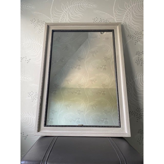 Antique Gray Painted Mirror With Bronze Beaded Trim Chairish