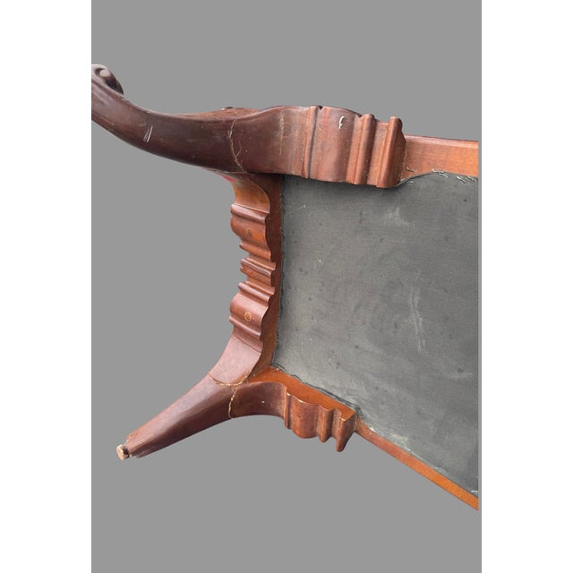 Vintage Hancock & Moore Carved Mahogany & Black Leather Foot Stool Bench For Sale - Image 10 of 11