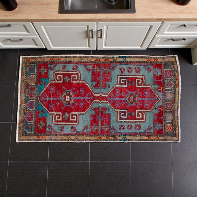Rustic Vintage Hand Knotted Small Rug DoorMat Entryway Kitchen Decor For Sale - Image 3 of 12