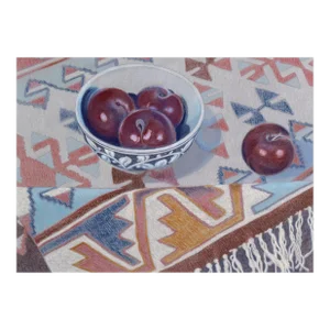 'Still Life, Plums With a Navaho Blanket' by Maria Winkler, 1991, California League of Woman Artists