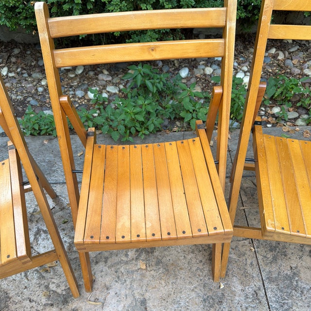 Mid-Century Modern Mid-Century Modern Nevco Wood Slat Folding Chairs — Set of 4 For Sale - Image 3 of 9