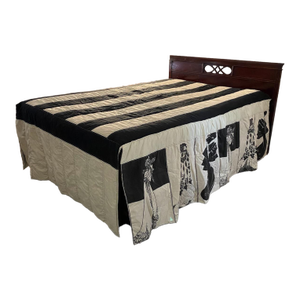 1970s Quilted Bedspread Aubrey Beardsley Ladies Full / Queen