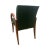 This is the Kensington chair Attributed to Brueton. It is upholstered in a darker green with a pattern and has red brown...