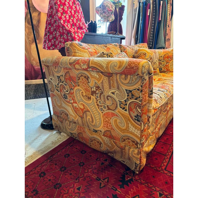 1970s Mid Century Modern Jack Larsen Style Orange Print Loveseat From Stratford Designs For Sale - Image 5 of 8