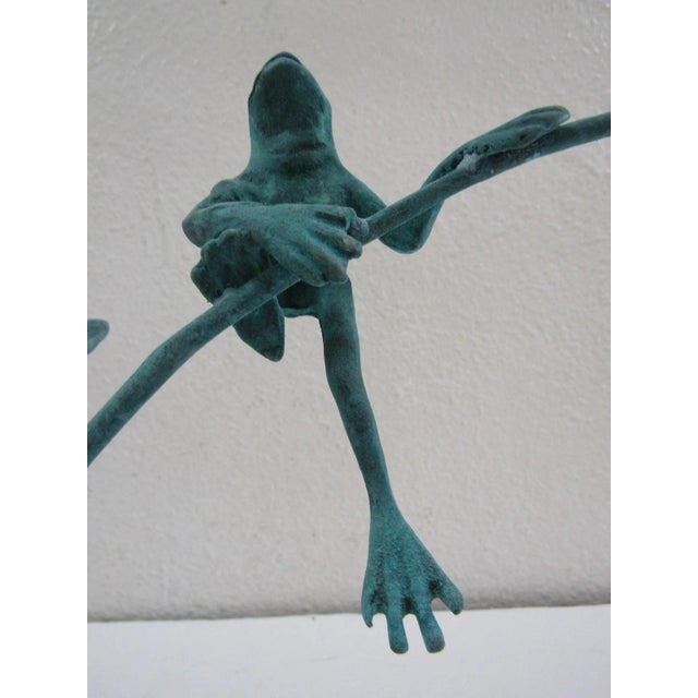 Jumping Frog on Reeds Cold-Cast Bronze Sculpture With Hand Applied Patina For Sale - Image 11 of 13