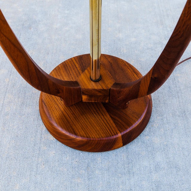 1960s Restored 1960s Sculpted Walnut & Brass Floor Lamp With Cocktail Table For Sale - Image 5 of 12