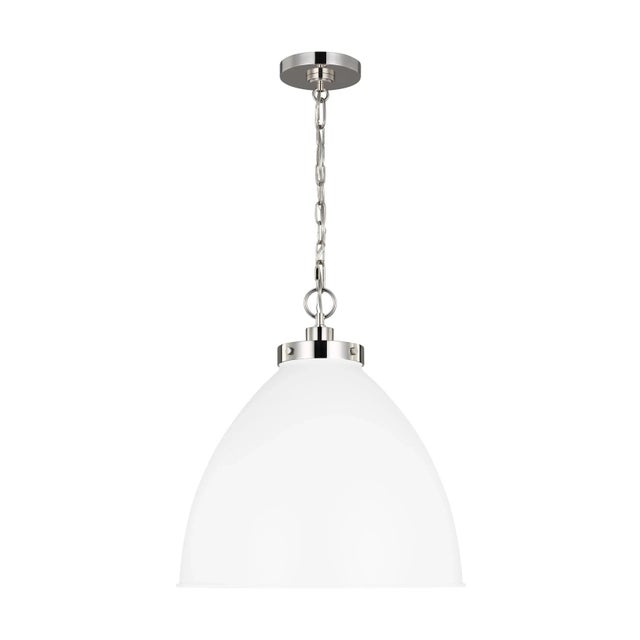 Chapman & Myers by Visual Comfort Studio Wellfleet Large Dome Pendant, Matte White & Polished Nickel For Sale In Greenville, SC - Image 6 of 6