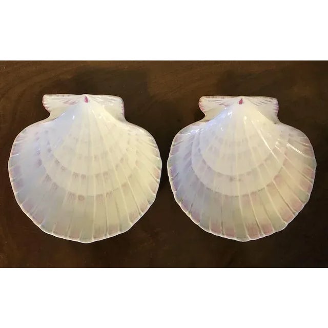Pair antique 19th century Wedgwood pearlware pink scallop shell bowls. Each measures 8 1/4" across. Impressed marks to the...