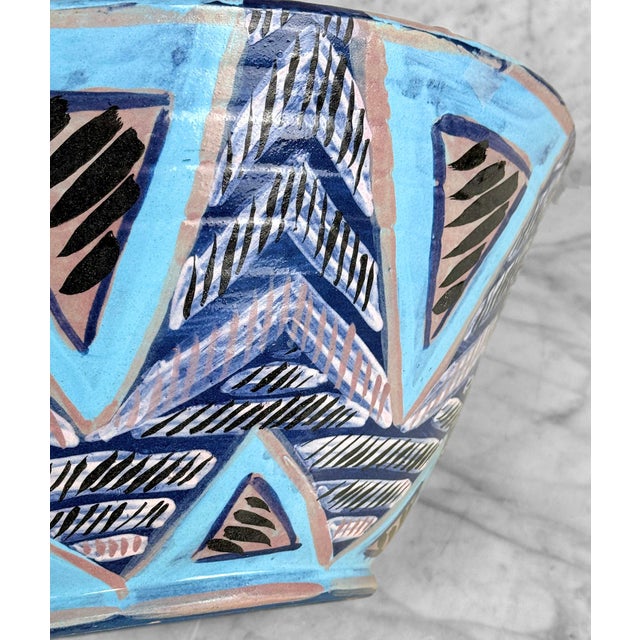 Ceramic Vintage 16" Abstract Blue Art Pottery Centerpiece Bowl For Sale - Image 7 of 8