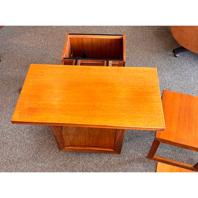 Mid Century Modern Teak Modular Swivel-Top Coffee or Games Table With Mini-Bar and Nesting Tables by McIntosh c.1960 For Sale - Image 9 of 17