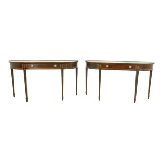 Pair Hekman 1 Drawer Figural Mahogany Console Tables For Sale