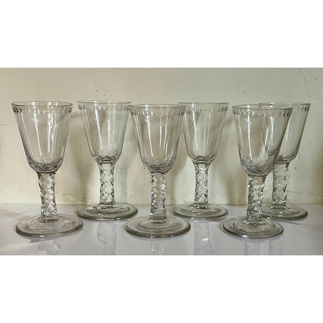 Antique 19th Century English George III Anglo Irish Facet Cut Crystal Sherry Wine Glasses - Set of 6 For Sale - Image 4 of 18