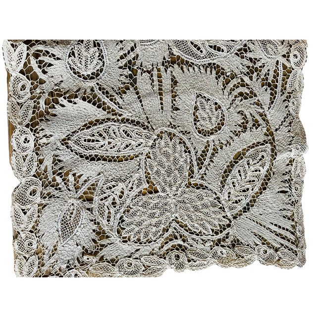 Traditional Antique Museum Battenburg Lace Tablecloth Runner For Sale - Image 3 of 13