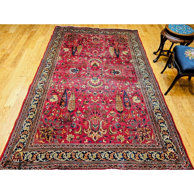 Antique Persian Khorassan Rug, Hand-Knotted Wool, Tree of Life Pattern, Crimson Red & Blue, 6x9 For Sale - Image 10 of 18